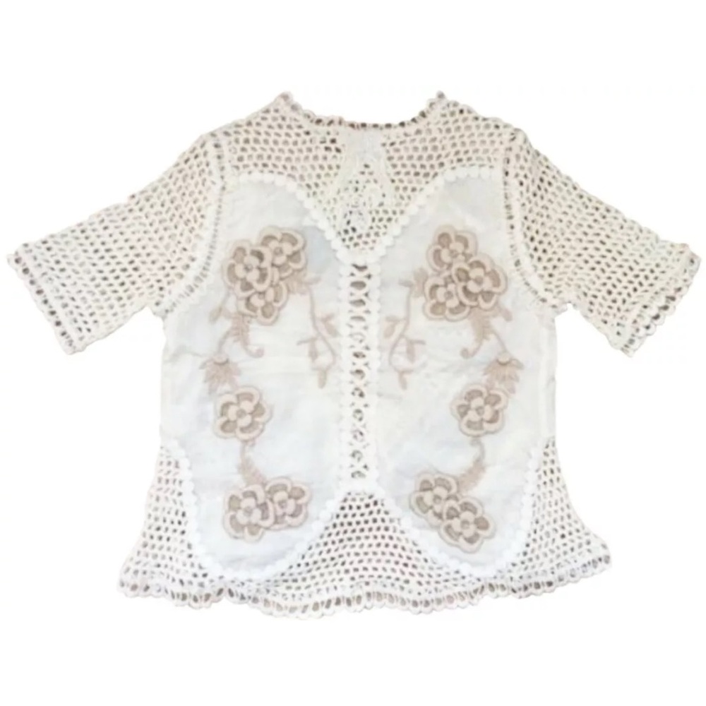 $198 Anthroologie Clemente Cardigan Small 2 4 Ivory Hand Knit Details Crochet - Picture 10 of 13